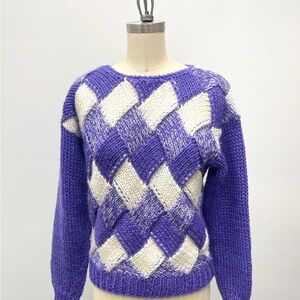 Vintage 80s Purple and White Woven Sweater
